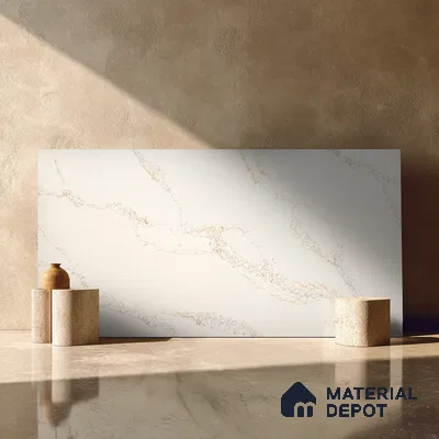Belina Quartz QR 00006 Calacatta Whisper Viola Series 10.75 ft x 5.42 ft Quartz - 20 mm | 7 Years Warranty | Suitable for Kitchen, Restaurant, Counter Tops, Dining, Reception, office