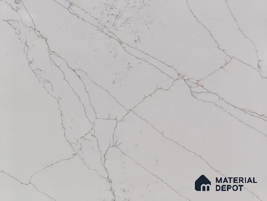 Belina Quartz QR 00008 Calacatta Goldline Viola Series 10.75 ft x 5.42 ft Quartz - 20 mm | 7 Years Warranty | Suitable for Kitchen, Restaurant, Counter Tops, Dining, Reception, office