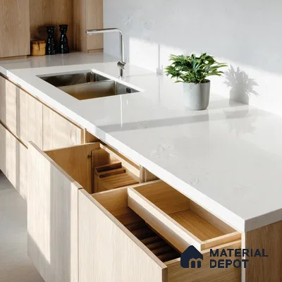 Belina Quartz QR 00081 Carrara Mist Viola Series 10.75 ft x 5.42 ft Quartz - 20 mm | 7 Years Warranty | Suitable for Kitchen, Restaurant, Counter Tops, Dining, Reception, office