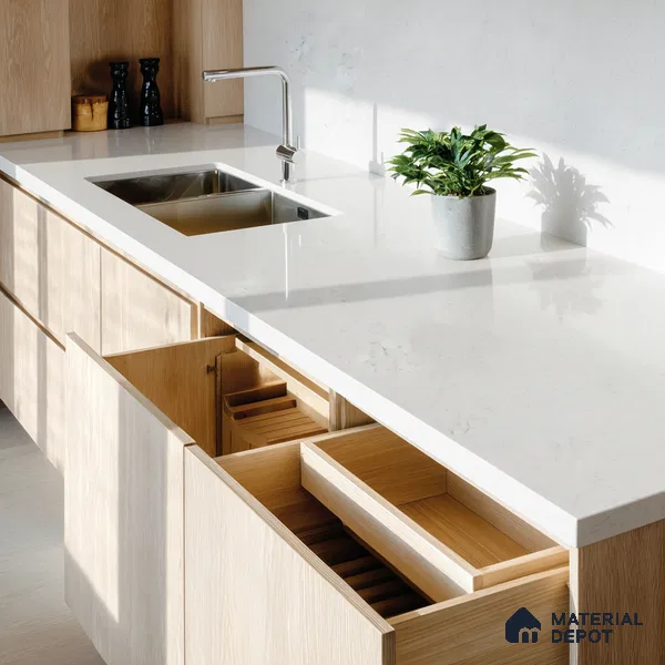 Belina Quartz QR 00081 Carrara Mist Viola Series 10.75 ft x 5.42 ft Quartz - 20 mm | 7 Years Warranty | Suitable for Kitchen, Restaurant, Counter Tops, Dining, Reception, office