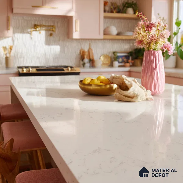 Belina Quartz QR 00084 Carrara Mist Viola Series 10.75 ft x 5.42 ft Quartz - 20 mm | 7 Years Warranty | Suitable for Kitchen, Restaurant, Counter Tops, Dining, Reception, office