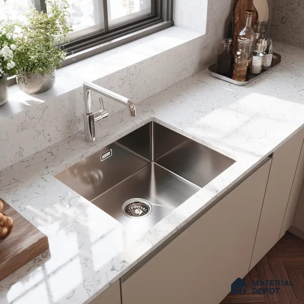 Belina Quartz QR 00084 Carrara Mist Viola Series 10.75 ft x 5.42 ft Quartz - 20 mm | 7 Years Warranty | Suitable for Kitchen, Restaurant, Counter Tops, Dining, Reception, office