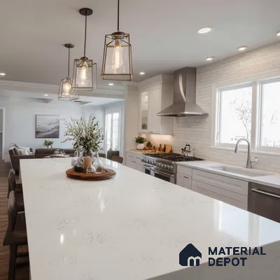 Belina Quartz QR 00082 Carrara Venatino Viola Series 10.75 ft x 5.42 ft Quartz - 20 mm | 7 Years Warranty | Suitable for Kitchen, Restaurant, Counter Tops, Dining, Reception, office