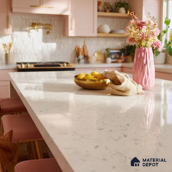 Belina Quartz QR 00083 Verna Mist Viola Series 10.75 ft x 5.42 ft Quartz - 20 mm | 7 Years Warranty | Suitable for Kitchen, Restaurant, Counter Tops, Dining, Reception, office