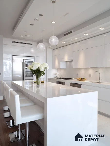 Belina Quartz QR 00104 Arctic Veil Viola Series 10.76 ft x 5.41 ft Quartz - 20 mm | 7 Years Warranty | Suitable for Kitchen, Restaurant, Counter Tops, Dining, Reception, office