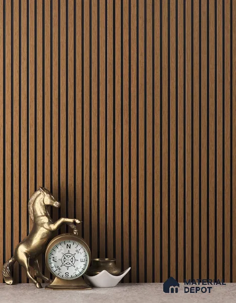Light Brown Wooden Louver PN 01628 G 8 ft x 12 inch Charcoal Panel - 8 mm | Suitable for Feature Wall, TV Unit & Living Room | Width is Subjected to 5% Variation