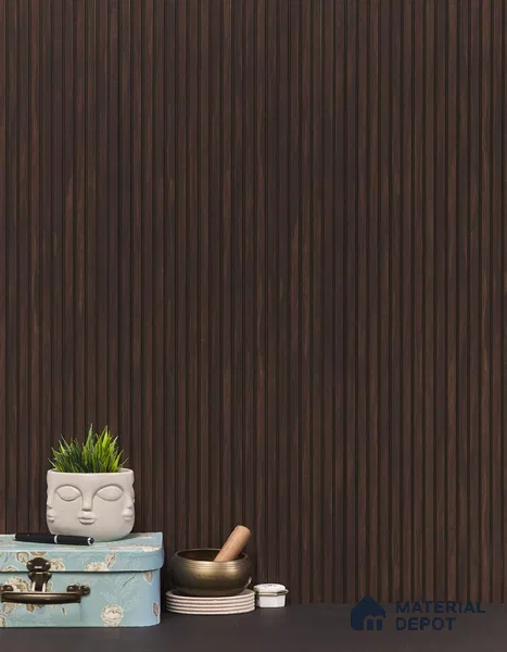 Wenge Wooden Louver PN 01628 B 8 ft x 12 inch Charcoal Panel - 8 mm | Suitable for Feature Wall, TV Unit & Living Room | Width is Subjected to 5% Variation