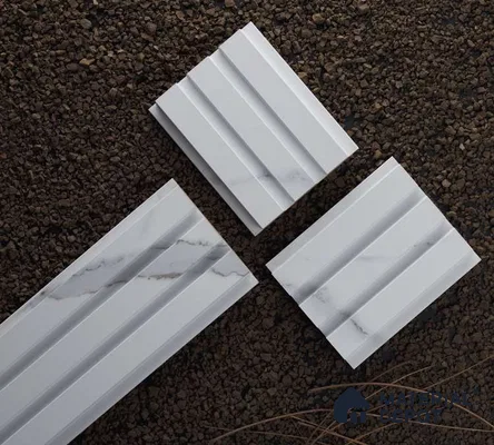 White Marble Louver PN 05140 9.5 ft x 4.7 inch MDF Panel - 18 mm | Suitable for Feature Wall, TV Unit & Living Room | Width is Subjected to 5% Variation