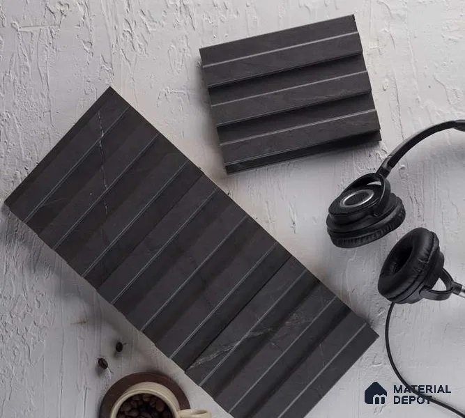 Black Marble Louver PN 05141 9.5 ft x 4.7 inch MDF Panel - 18 mm | Suitable for Feature Wall, TV Unit & Living Room | Width is Subjected to 5% Variation