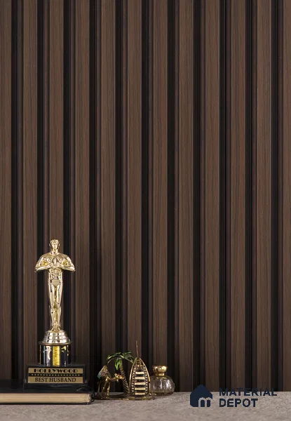 Brown Wooden Louver PN 02822 9 ft x 4.7 inch Charcoal Panel - 15 mm | Suitable for Feature Wall, TV Unit & Living Room | Width is Subjected to 5% Variation