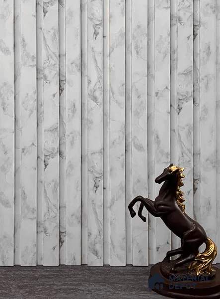 White Marble Louver PN 02859 9 ft x 9.6 inch Charcoal Panel - 10 mm | Suitable for Feature Wall, TV Unit & Living Room | Width is Subjected to 5% Variation