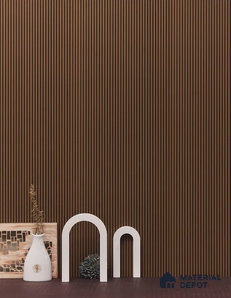 Brown Wooden Louver PN 01627 C 8 ft x 12 inch Charcoal Panel - 8 mm | Suitable for Feature Wall, TV Unit & Living Room | Width is Subjected to 5% Variation