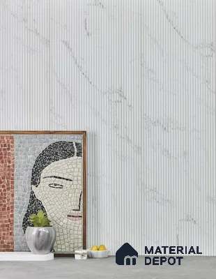 Snow White Marble Louver PN 01627 F 8 ft x 12 inch Charcoal Panel - 8 mm | Suitable for Feature Wall, TV Unit & Living Room | Width is Subjected to 5% Variation