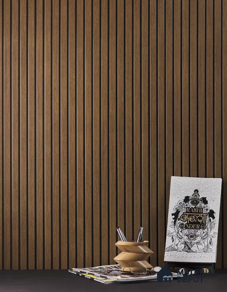 Light Brown Wooden Louver PN 01629 E 8 ft x 12 inch Charcoal Panel - 8 mm | Suitable for Feature Wall, TV Unit & Living Room | Width is Subjected to 5% Variation
