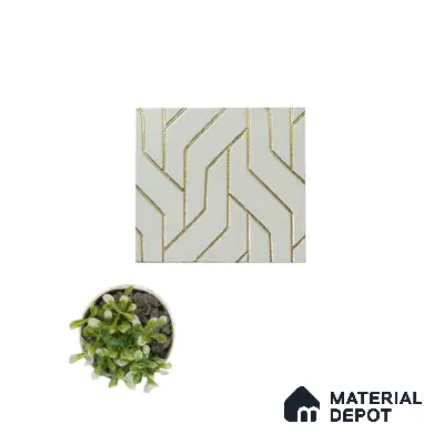 Cream Geometric Look Charcoal Decorative Wall Panel PN 04492 8 ft x 2 ft - 4 mm | Suitable for Feature Wall, TV Unit & Living Room | Width is Subjected to 5% Variation