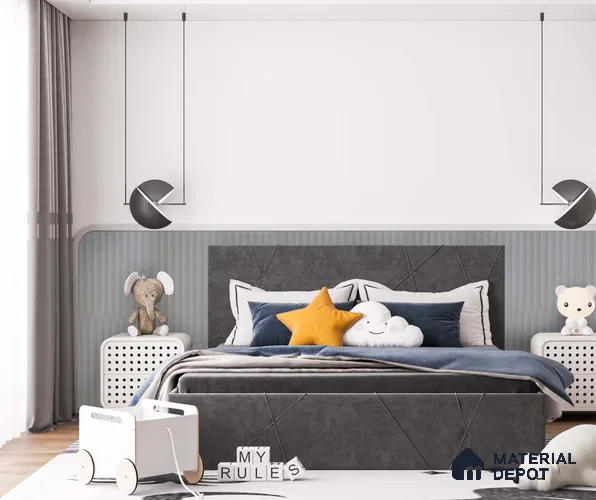 A Wardrobe cabinate application image of a 1302 FT Grey Decorative Laminate of 1 mm with a Texture finish available at Material Depot in Bangalore