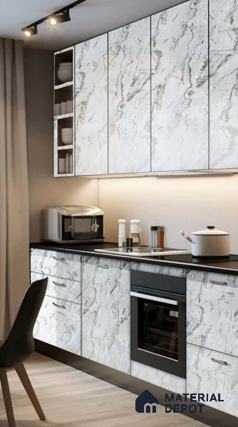 White Marble Look LM 20792 8 ft x 4 ft Texture Finish PVC Laminate - 1.2 mm | Suitable for TV Unit, Wardrobe, Kitchen Cabinets