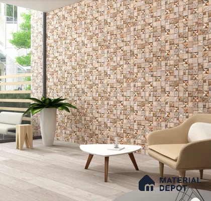 Stone Elevation Wall Tile TL 04276 C Bonzer Brown 2 ft x 1 ft Matte Finish Ceramic Tile - 10 mm | Suitable For Modern Facades, Outdoor Cladding & Feature Wall