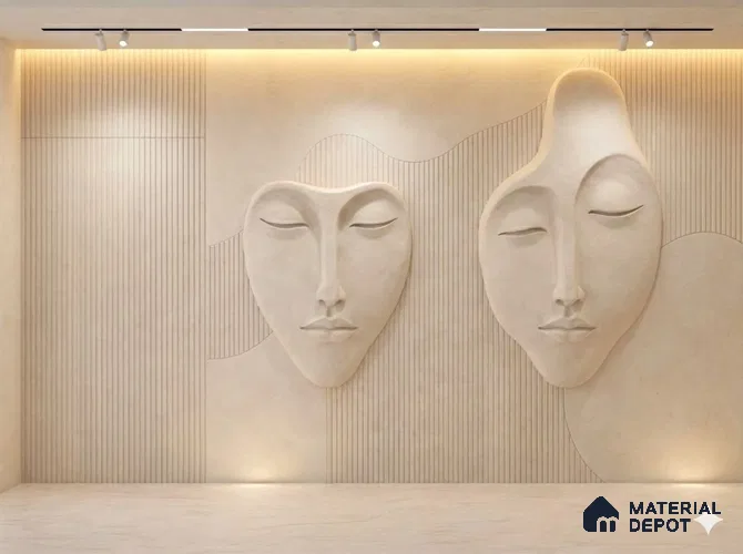 Duco Paintable 3D Bas-Relief Plaster Wall Art 8.5 ft x 7 ft Exterior CNC Made HDHMR - 60 mm