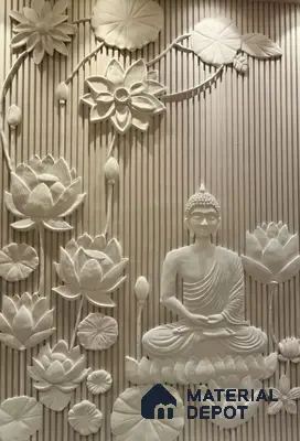 3D Wall Relief Buddha Sculpture 8 ft x 4 ft Exterior Grade Duco Paintable CNC Made HDHMR - 30 mm