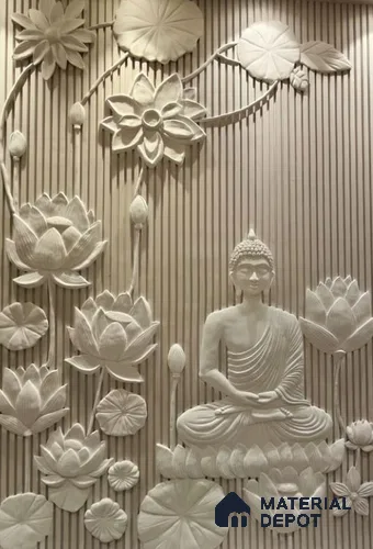 3D Wall Relief Buddha Sculpture 8 ft x 4 ft Exterior Grade Duco Paintable CNC Made HDHMR - 30 mm