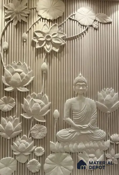 3D Wall Relief Buddha Sculpture 8 ft x 4 ft Exterior Grade Duco Paintable CNC Made HDHMR - 30 mm