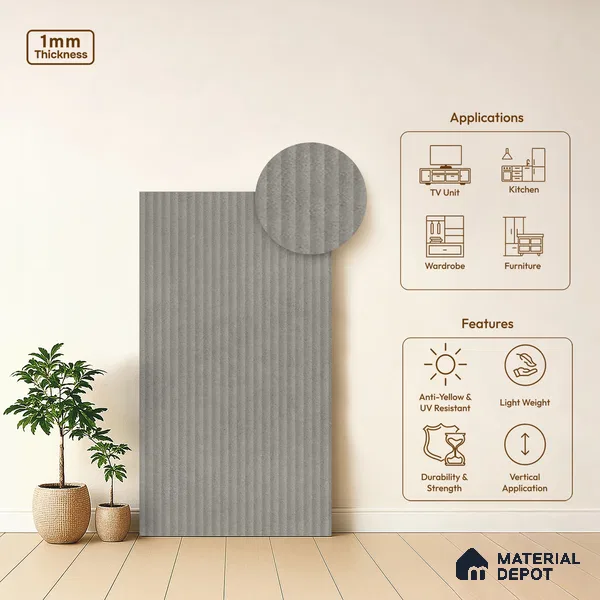 Fluted Solid Color Look LM 01200 Tokyo Millet 8 ft x 4 ft Texture Finish Laminates - 1 mm | Suitable for TV Unit, Wardrobe, Kitchen Cabinets