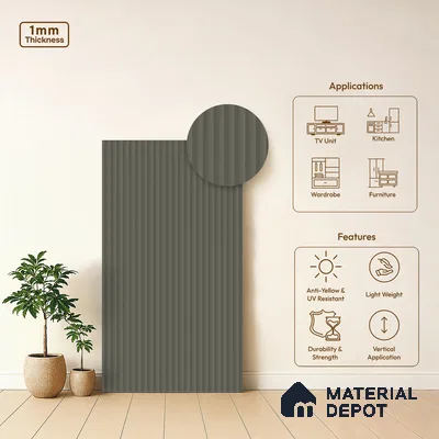 Fluted Solid Color Look LM 01348 Sheer 8 ft x 4 ft Texture Finish Decorative Laminate - 1 mm  | Suitable for TV Unit, Wardrobe, Kitchen Cabinets