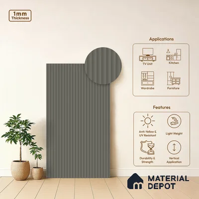 Fluted Solid Color Look LM 01349 Mud Ash 8 ft x 4 ft Texture Finish Decorative Laminate - 1 mm  | Suitable for TV Unit, Wardrobe, Kitchen Cabinets