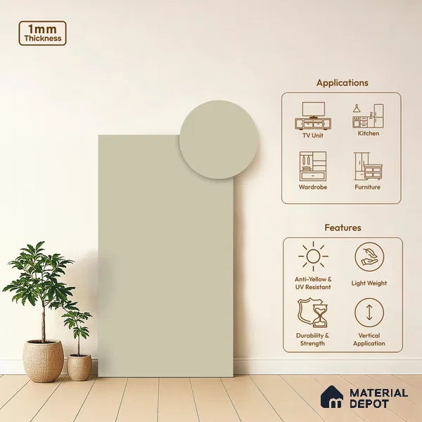 LM 01352 Mysore Ivory 8 ft x 4 ft Super Matte Finish Decorative Laminate - 1 mm  | Suitable for Living Room, Kitchen, Office