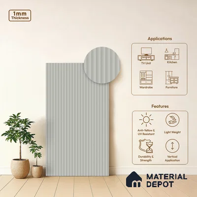 Fluted Solid Color Look LM 01353 Dust 8 ft x 4 ft Texture Finish Decorative Laminate - 1 mm  | Suitable for TV Unit, Wardrobe, Kitchen Cabinets