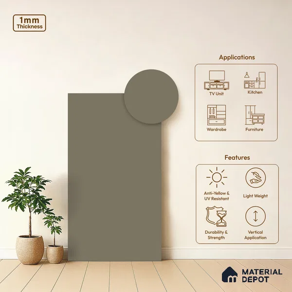 LM 01355 Beige 8 ft x 4 ft Super Matte Finish Decorative Laminate - 1 mm | Suitable for Living Room, Kitchen, Office