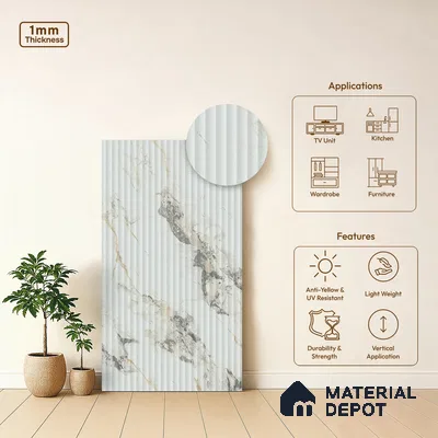 Marble Fluted Look LM 01363 Carve Craft 8 ft x 4 ft Texture Finish Decorative Laminate - 1 mm  | Suitable for TV Unit, Wardrobe, Kitchen Cabinets