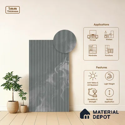 Marble Fluted Look LM 01364 Tokyo Grey 8 ft x 4 ft Texture Finish Decorative Laminate - 1 mm  | Suitable for TV Unit, Wardrobe, Kitchen Cabinets