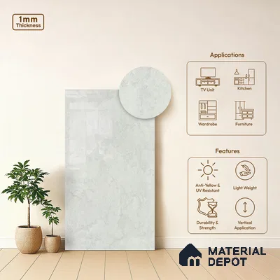 Stone Look LM 01370 Tokyo Serene 8 ft x 4 ft High Gloss Finish Decorative Laminate - 1 mm  | Suitable for TV Unit, Wardrobe, Kitchen Cabinets