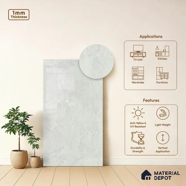 Stone Look LM 01370 Tokyo Serene 8 ft x 4 ft High Gloss Finish Decorative Laminate - 1 mm  | Suitable for TV Unit, Wardrobe, Kitchen Cabinets