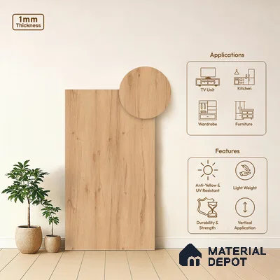 Wooden Look LM 01378 Ivory Glow 8 ft x 4 ft Texture Finish Decorative Laminate - 1 mm  | Suitable for TV Unit, Wardrobe, Kitchen Cabinets
