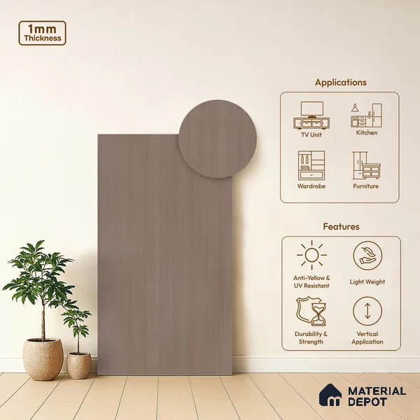 Wooden Look LM 01381 Misty Mood 8 ft x 4 ft Texture Finish Decorative Laminate - 1 mm  | Suitable for TV Unit, Wardrobe, Kitchen Cabinets