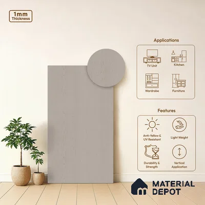 Wooden Look LM 01389 Gentle Grey 8 ft x 4 ft Texture Finish Decorative Laminate - 1 mm  | Suitable for TV Unit, Wardrobe, Kitchen Cabinets