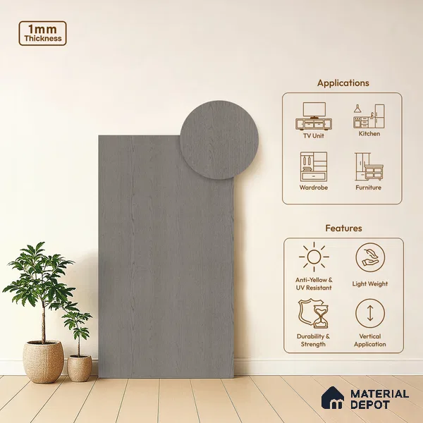 Wooden Look LM 01390 Graphite Glow 8 ft x 4 ft Texture Finish Decorative Laminate - 1 mm  | Suitable for TV Unit, Wardrobe, Kitchen Cabinets