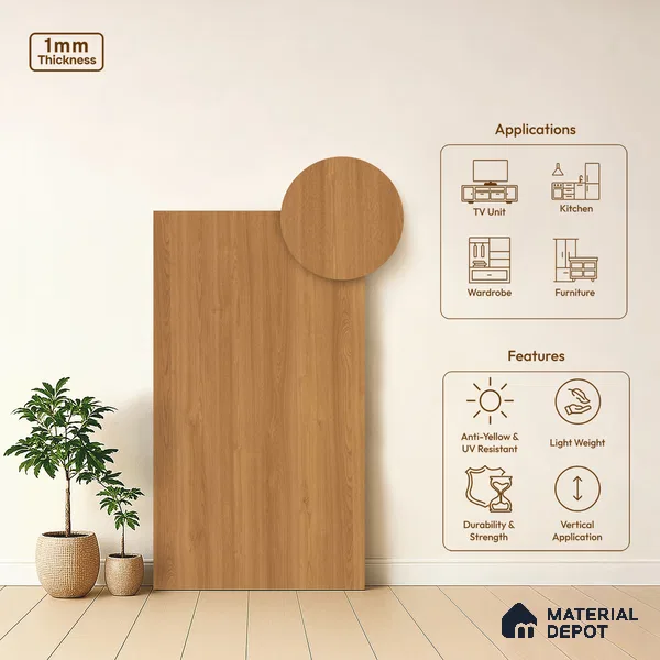 Wooden Look LM 01401 Zen Ease 8 ft x 4 ft Texture Finish Decorative Laminate - 1 mm  | Suitable for TV Unit, Wardrobe, Kitchen Cabinets