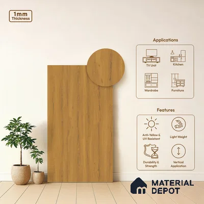 Wooden Look LM 01413 Truffle Twist 8 ft x 4 ft PU Finish Decorative Laminate - 1 mm  | Suitable for TV Unit, Wardrobe, Kitchen Cabinets