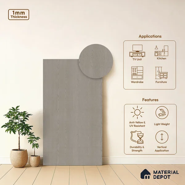 Wooden Look LM 01415 Graphite Glow 8 ft x 4 ft Texture Finish Decorative Laminate - 1 mm | Suitable for TV Unit, Wardrobe, Kitchen Cabinets