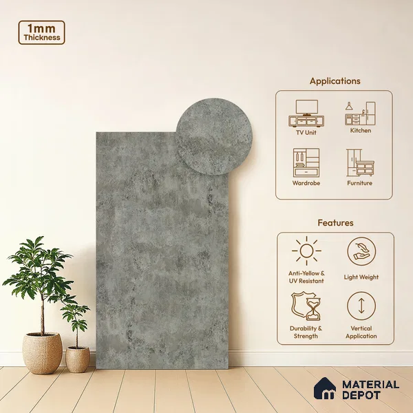 Stone Look LM 01423 Slate Serene 8 ft x 4 ft Texture Finish Decorative Laminate - 1 mm  | Suitable for TV Unit, Wardrobe, Kitchen Cabinets