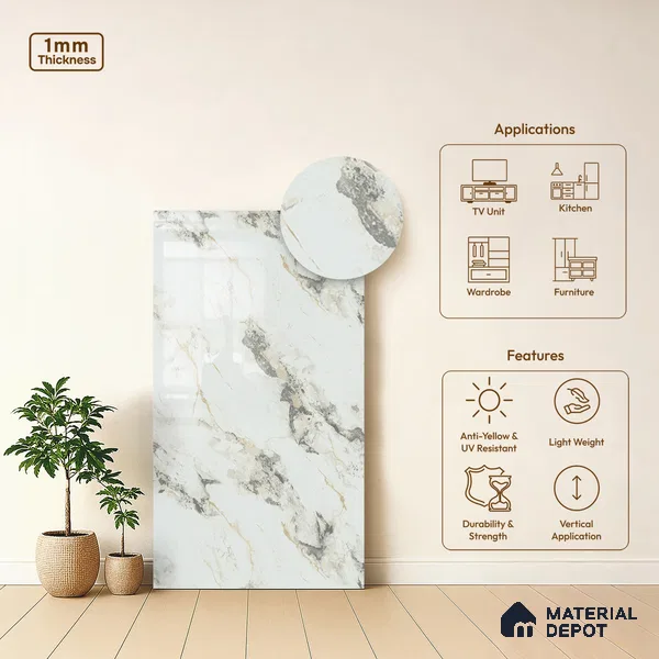 LM 01437 Carve Craft 8 ft x 4 ft High Gloss Finish Decorative Laminate - 1 mm  | Suitable for TV Unit, Wardrobe, Kitchen Cabinets