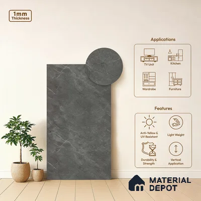 LM 01445 Iceland Dark Grey 8 ft x 4 ft Super Matte Finish Decorative Laminate - 1 mm  | Suitable for TV Unit, Wardrobe, Kitchen Cabinets