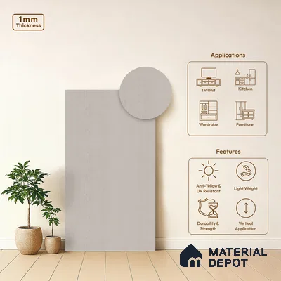 Wooden Look LM 01446 Gentle Grey 8 ft x 4 ft Super Matte Finish Decorative Laminate - 1 mm  | Suitable for TV Unit, Wardrobe, Kitchen Cabinets