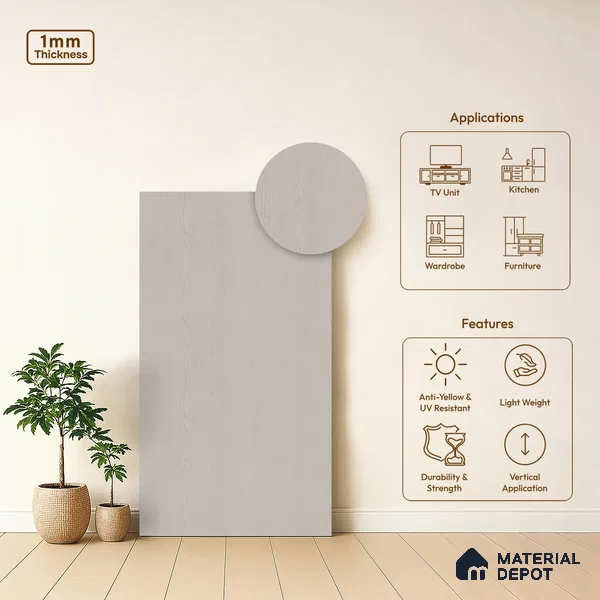 Wooden Look LM 01446 Gentle Grey 8 ft x 4 ft Super Matte Finish Decorative Laminate - 1 mm  | Suitable for TV Unit, Wardrobe, Kitchen Cabinets
