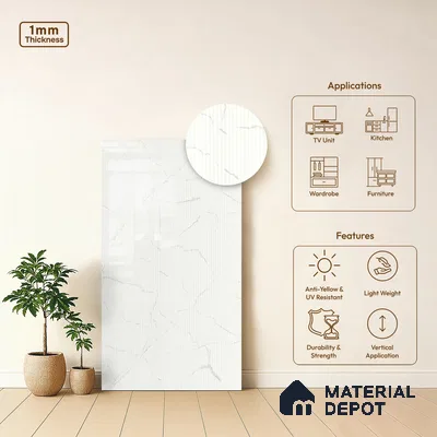 Marble Fluted Look LM 01461 Cloud Canvas 8 ft x 4 ft High Gloss Finish Decorative Laminate - 1 mm  | Suitable for TV Unit, Wardrobe, Kitchen Cabinets