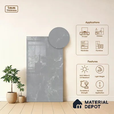 LM 01462 Tokyo Grey 8 ft x 4 ft High Gloss Finish Decorative Laminate - 1 mm  | Suitable for TV Unit, Wardrobe, Kitchen Cabinets